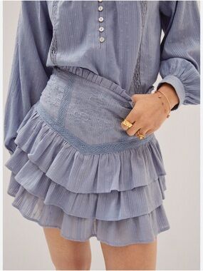 Mango blue EMBROIDERED SKIRT WITH RUFFLES Size L